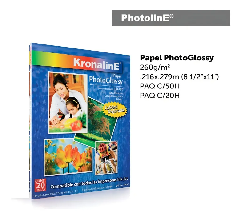 Papel Fotográfico Glossy Kronaline - Tamaño Carta (20 Hojas) - Resistente al Agua.webp