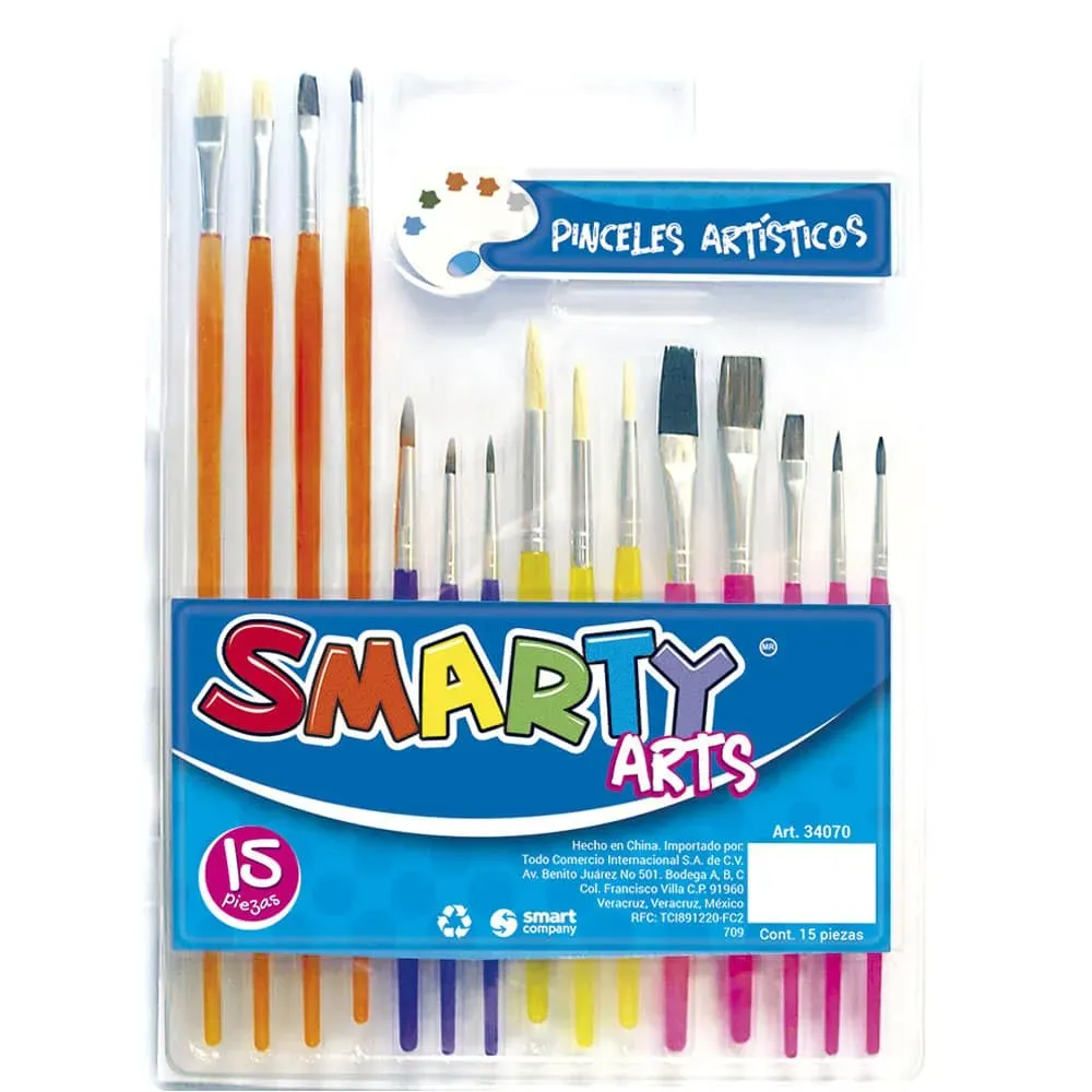 Set de Pinceles Escolares Smarty - 15 Piezas de Plástico (Modelo 34070).webp
