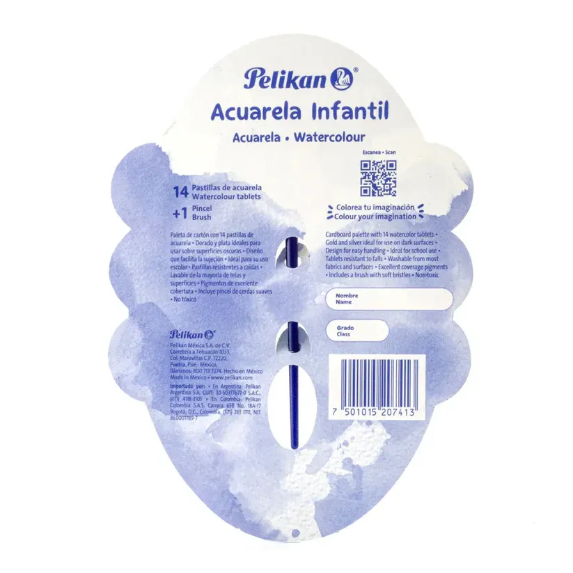 Acuarelas Infantiles Pelikan - 12 Pastillas Brillantes con Pincel (Escolar) 01.webp