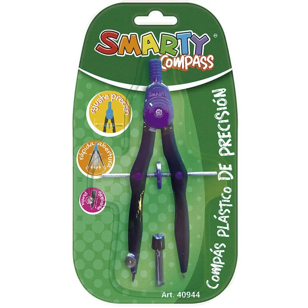 Compás escolar de precisión marca Smarty modelo 40944 de plástico con rueda central de ajuste y minas de repuesto (5).webp