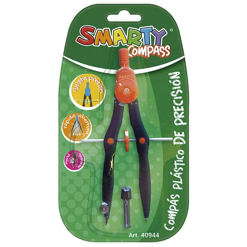 Compás escolar de precisión marca Smarty modelo 40944 de plástico con rueda central de ajuste y minas de repuesto (2).webp
