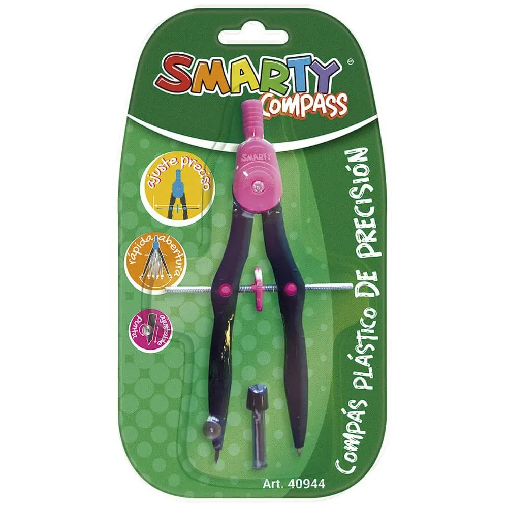 Compás escolar de precisión marca Smarty modelo 40944 de plástico con rueda central de ajuste y minas de repuesto (3).webp