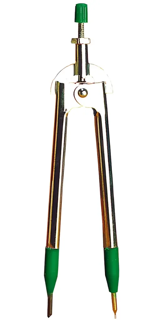 Compás escolar metálico galvanizado marca Baco modelo C-106 con detalles en plástico verde en empaque de bolsa (2).webp