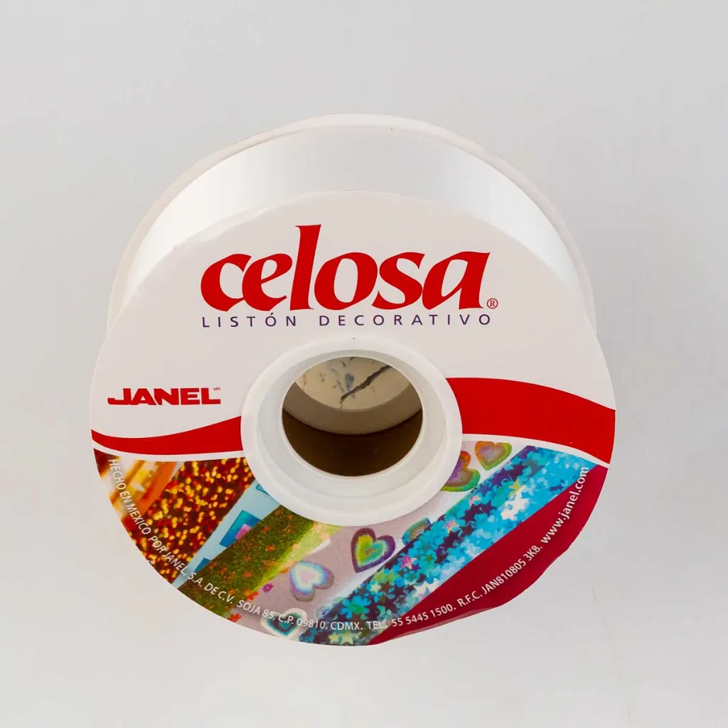 Rollo de listón decorativo para regalos marca Janel línea Celosa color Blanco liso brillante tamaño número 9 con 50 metros (4).webp