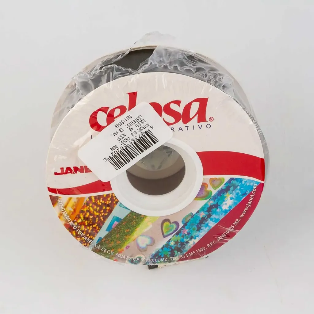 Rollo de listón decorativo para regalos marca Janel línea Celosa color Negro liso brillante tamaño número 9 con 50 metros (1).webp