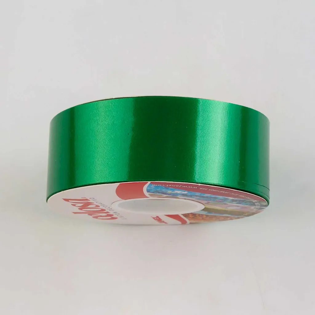 Rollo de listón decorativo para manualidades marca Janel línea Celosa color Verde Bandera liso brillante tamaño número 9 con 50 metros (3).webp
