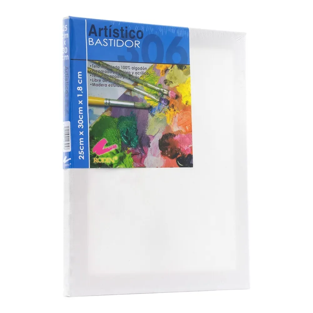 Bastidor artístico para pintar marca Rodin línea 306 tamaño 25x30 cm con lienzo de 100% algodón montado en marco de madera estufada (2).webp