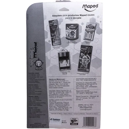 Juego de Geometría Maped Technic Metal - 7 Piezas con Compás Precisión (2).webp