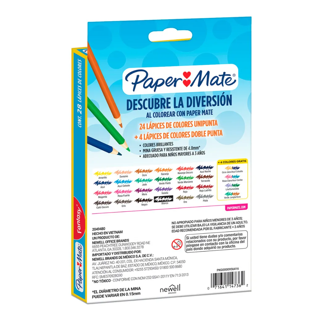 Caja de lápices de colores Paper Mate Fantasy amarilla con 28 piezas que rinden para 32 colores con mina de 4mm (2).webp
