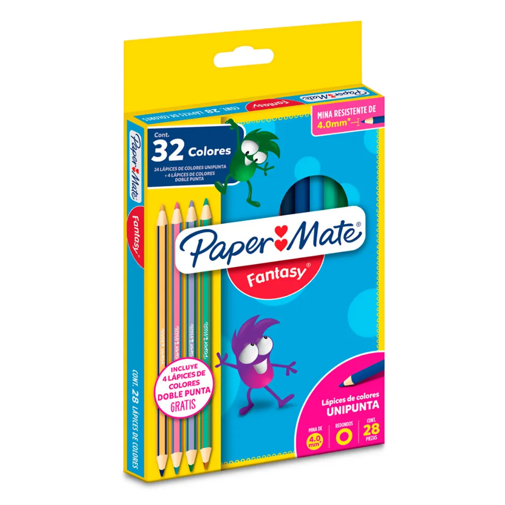 Caja de lápices de colores Paper Mate Fantasy amarilla con 28 piezas que rinden para 32 colores con mina de 4mm (3).webp
