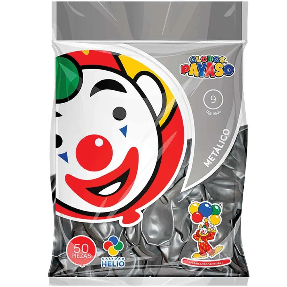 [VKS-00060228] Globos Payaso Plata Número 9 con Bolsa 50 piezas