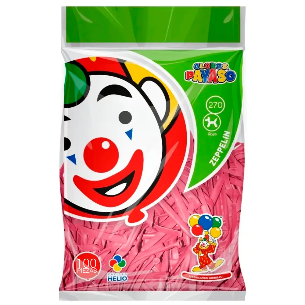 [VKS-414774] Globos Payaso Rosa Pastel Zeppelin 270 con Bolsa 100 piezas