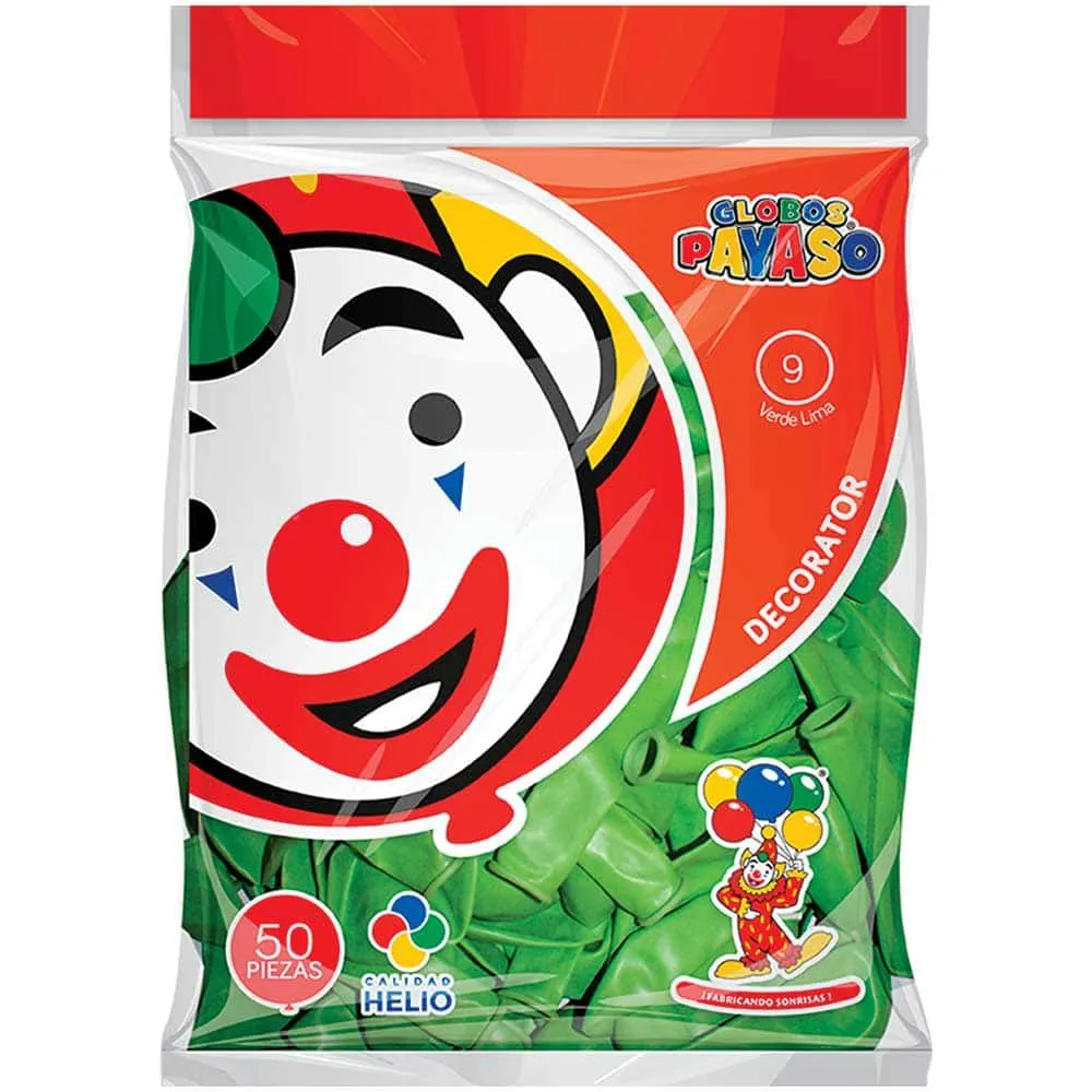 [VKS-00060234] Globos Payaso Verde Lima Número 9 Bolsa con 50 piezas