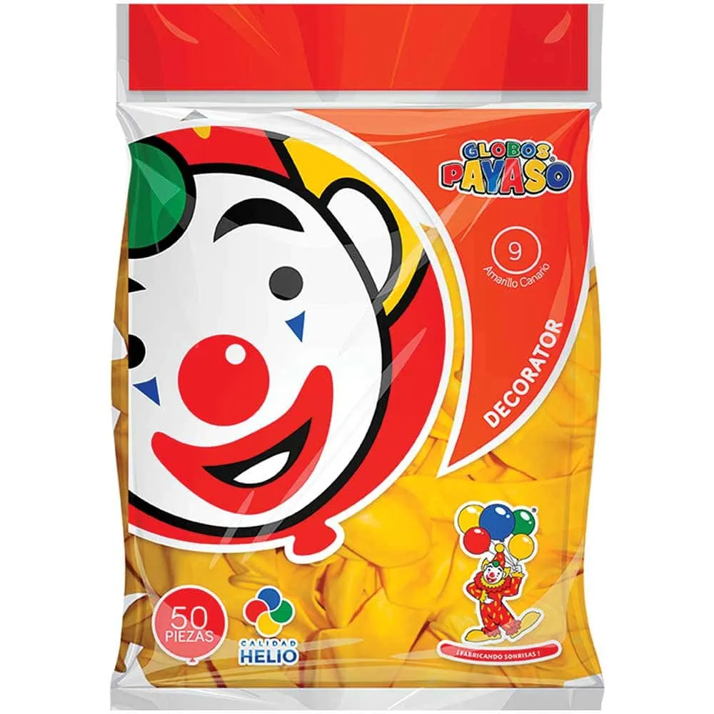 [VKS-00060217] Globos Payaso Amarillo Canario Número 9 Bolsa con 50 piezas