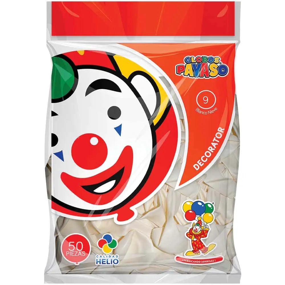 [VKS-00060220] Globos Payaso Blanco Número 9 Bolsa con 50 piezas