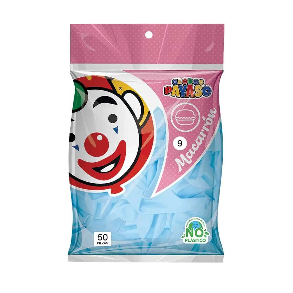 [VKS-00060316] Globos Payaso Macarrón Mora Azul Número 9 Bolsa con 50 piezas