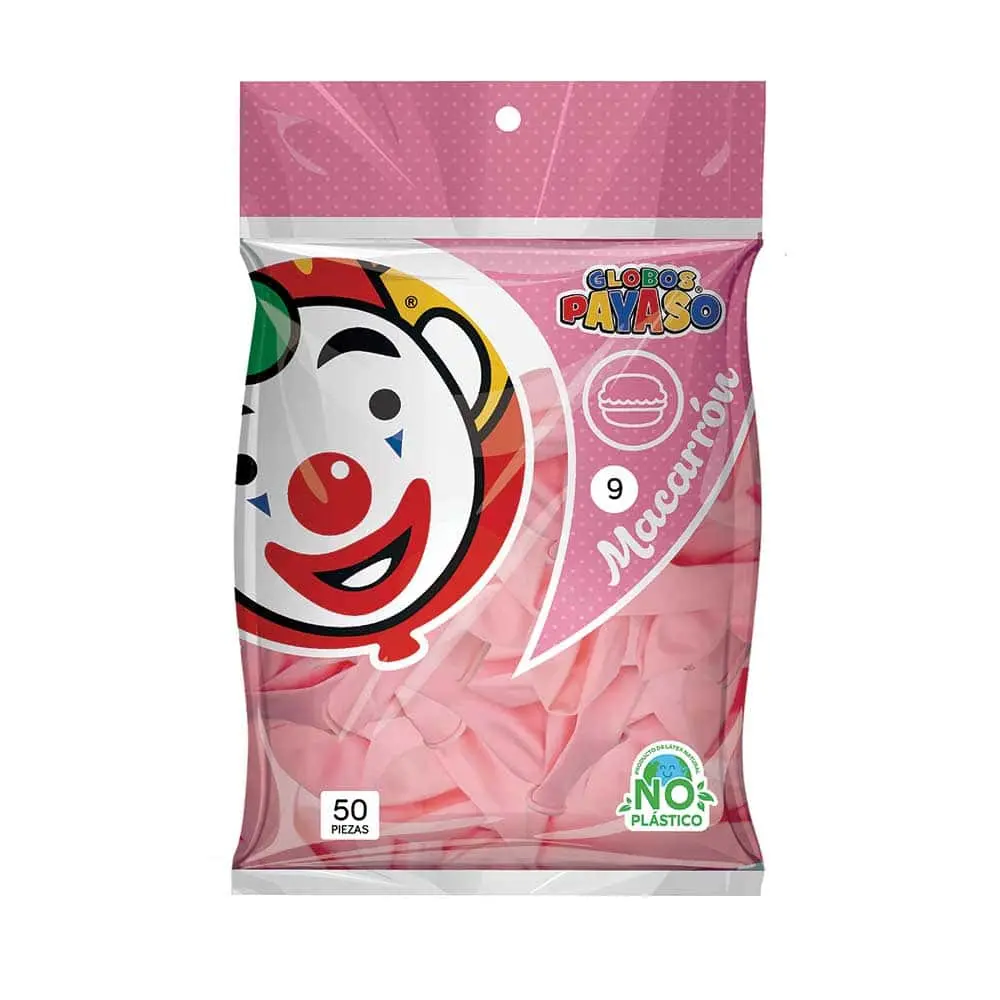 [VKS-00060314] Globos Payaso Macarrón Fresa Número 9 Bolsa con 50 piezas