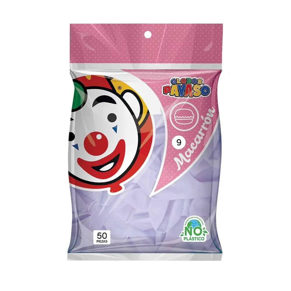 [VKS-00060317] Globos Payaso Macarrón Uva Número 9 Bolsa con 50 piezas