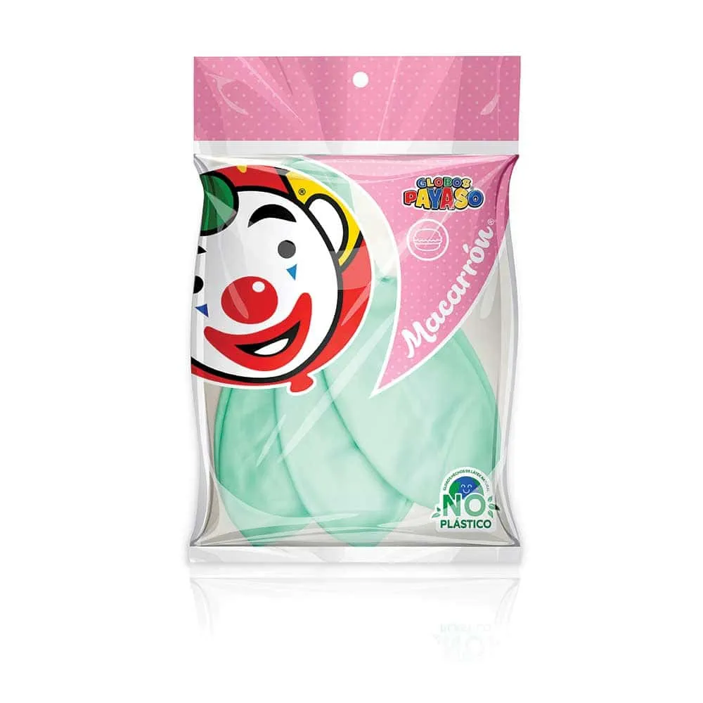 [VKS-00060321] Globos Payaso Macarrón Menta Número 24 Bolsa con 3 piezas