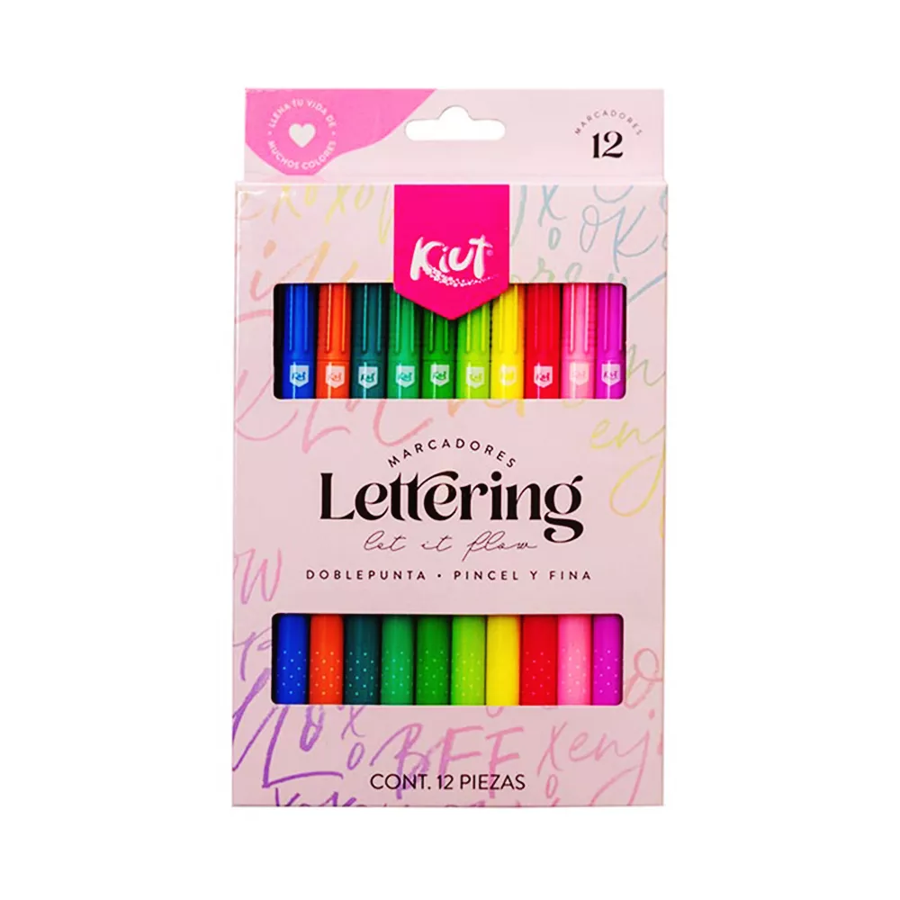[VKS-07980246] Marcadores Lettering Kiut Doble Punta - 12 Piezas (Pincel y Fina)