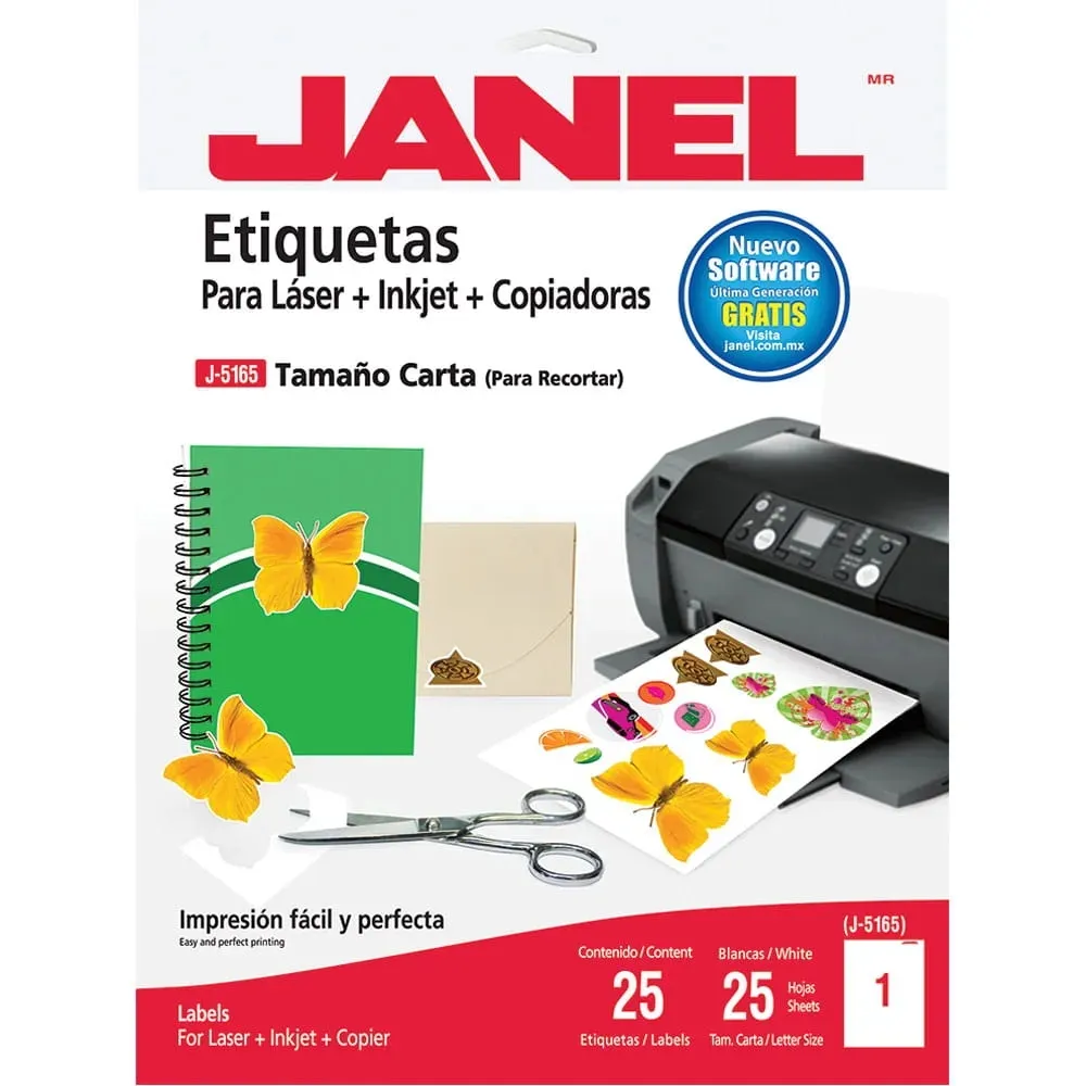 [VKS-00160033] Etiqueta Adhesiva Laser Tamaño Carta con 25 Piezas Janel