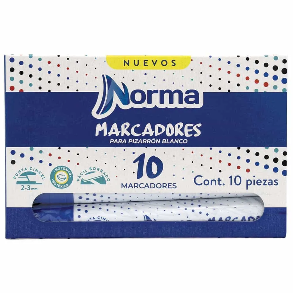 Marcador para Pizarrón Grueso Azul Caja con 10 Piezas Norma