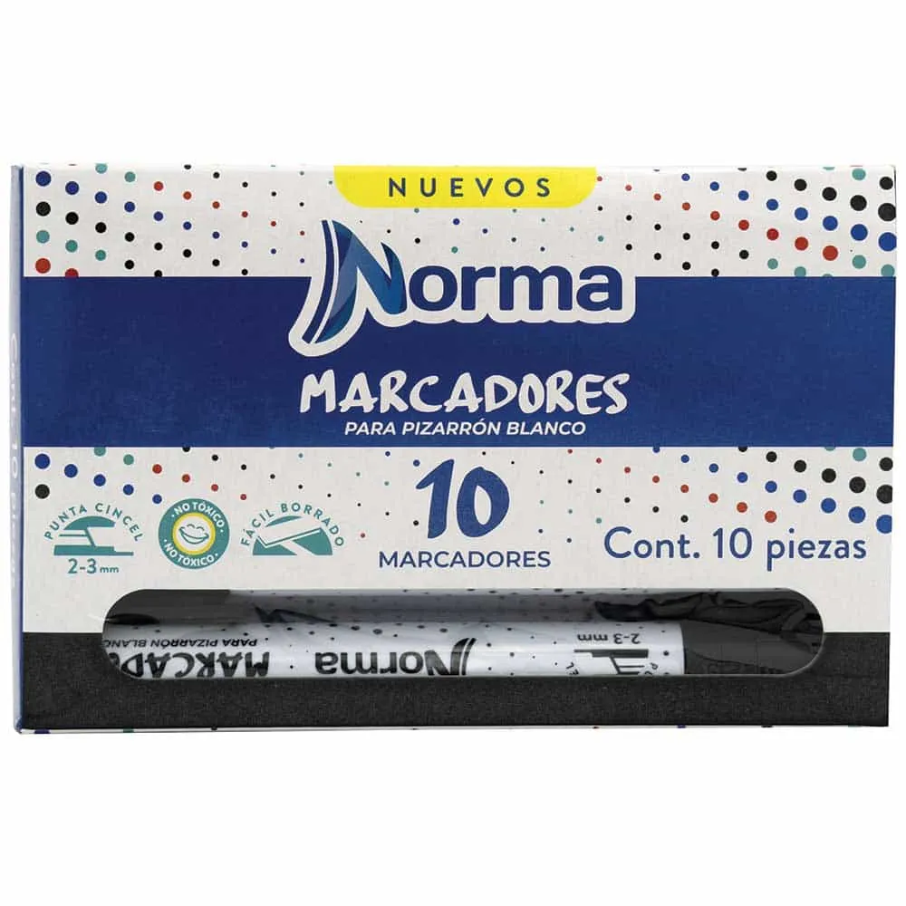 [VKS-07980346] Marcador para Pizarrón Grueso Negro Caja con 10 Piezas Norma