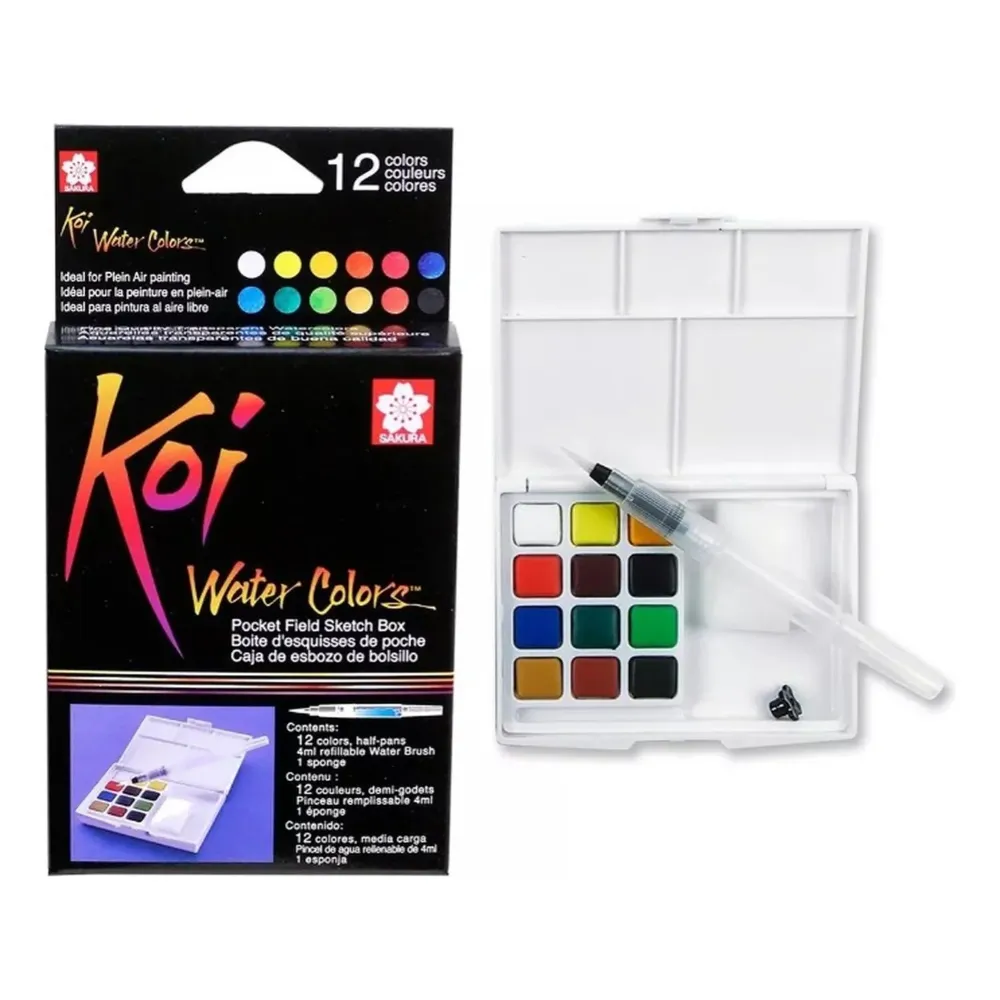 [VKS-383821] Acuarelas Sakura Koi 12 Colores - Pocket Sketch Box + Pincel (Estuche Viaje)