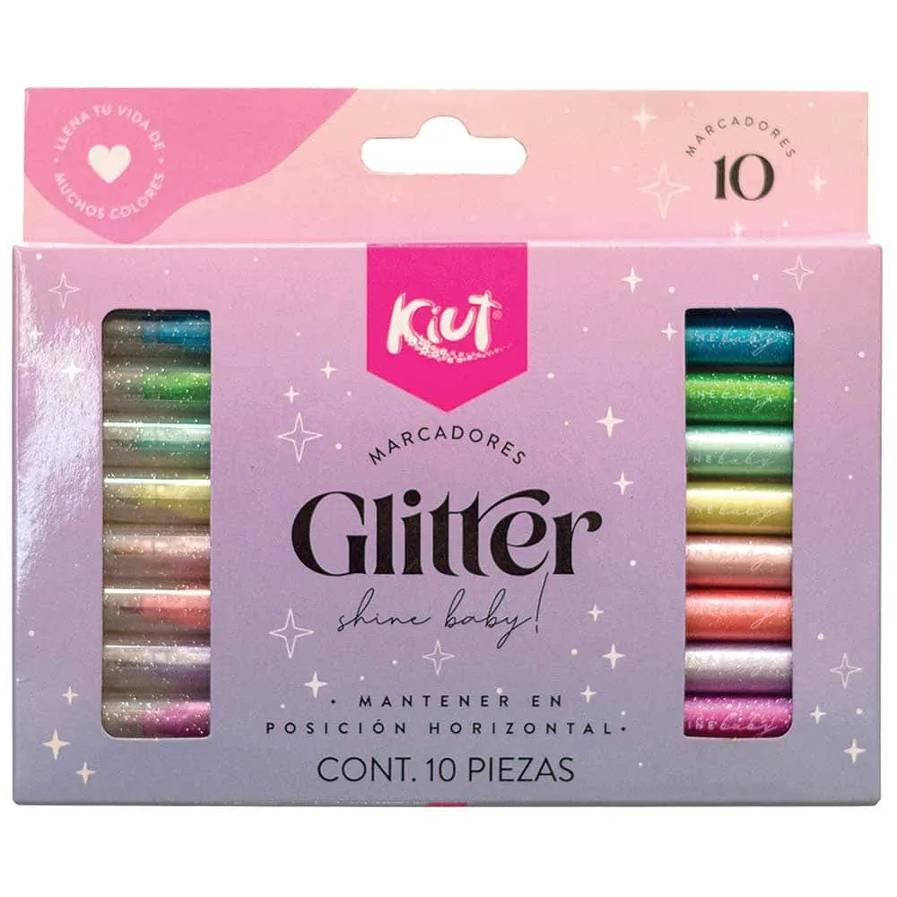 Marcadores Delgados con Glitter Estuche con 10 Piezas Kiut