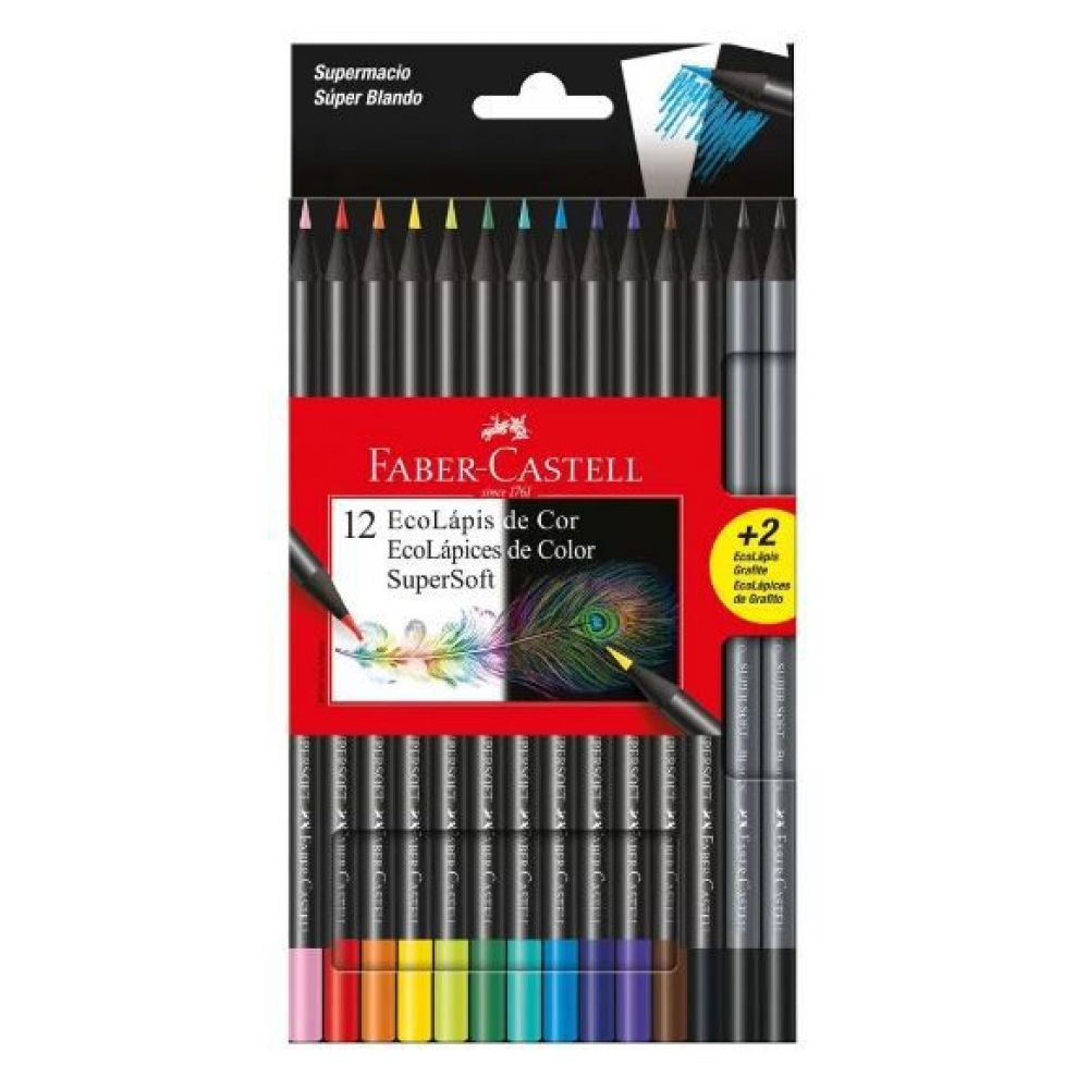 [VKS-309149] Lápis De Super Soft 12 Cores+2 Escolápis Grafite Faber Castel