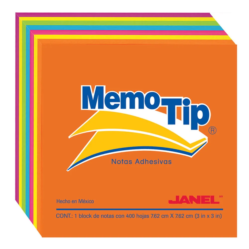 [VKS-00160031] Notas Adhesivas de 7.5 x 7.5 cm Colores Neón con 400 Hojas Memo Tip