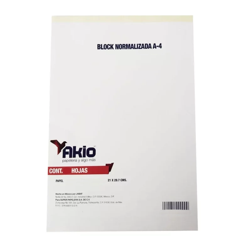 [VKS-000800] Block Normalizado A-4 Bond Blanco Con 50 Hojas Akio
