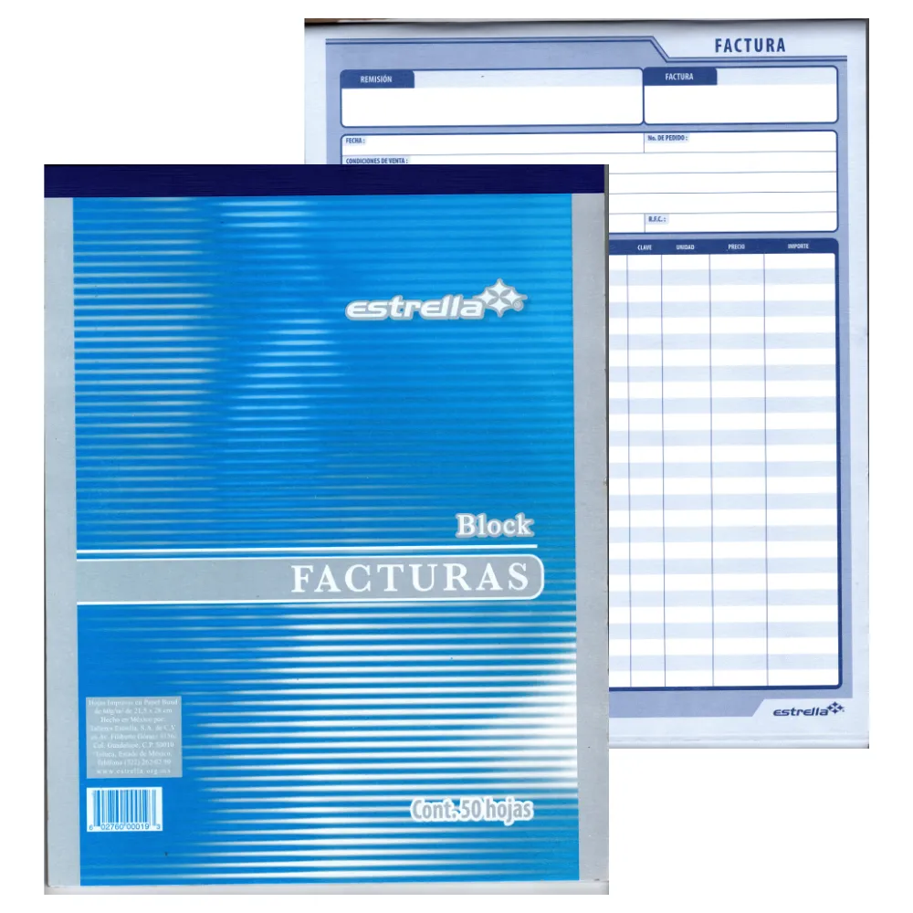 [VKS-000193] Block de Remisión Factura Tamaño Carta con 50 Hojas Estrella