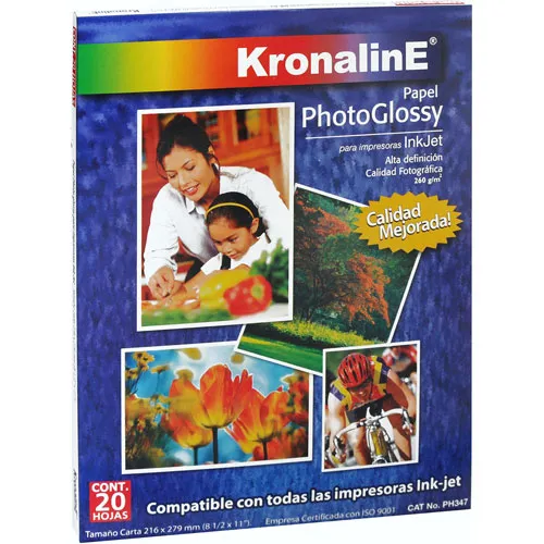 [VKS-05830005] Papel Fotográfico Glossy Kronaline - Tamaño Carta (20 Hojas) - Resistente al Agua
