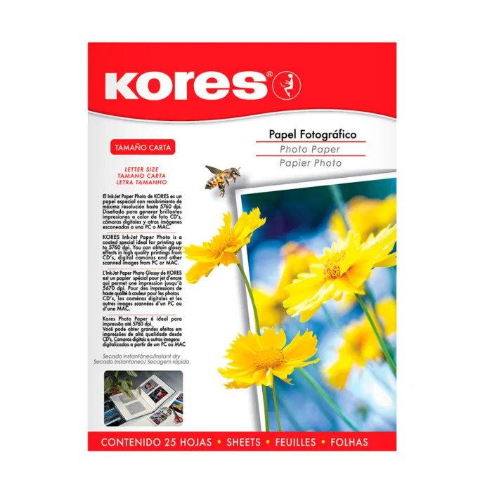 [VKS-10909903] Papel Fotográfico Glossy Kores - Carta (25 Hojas) 180g - Resistente a Rayos UV