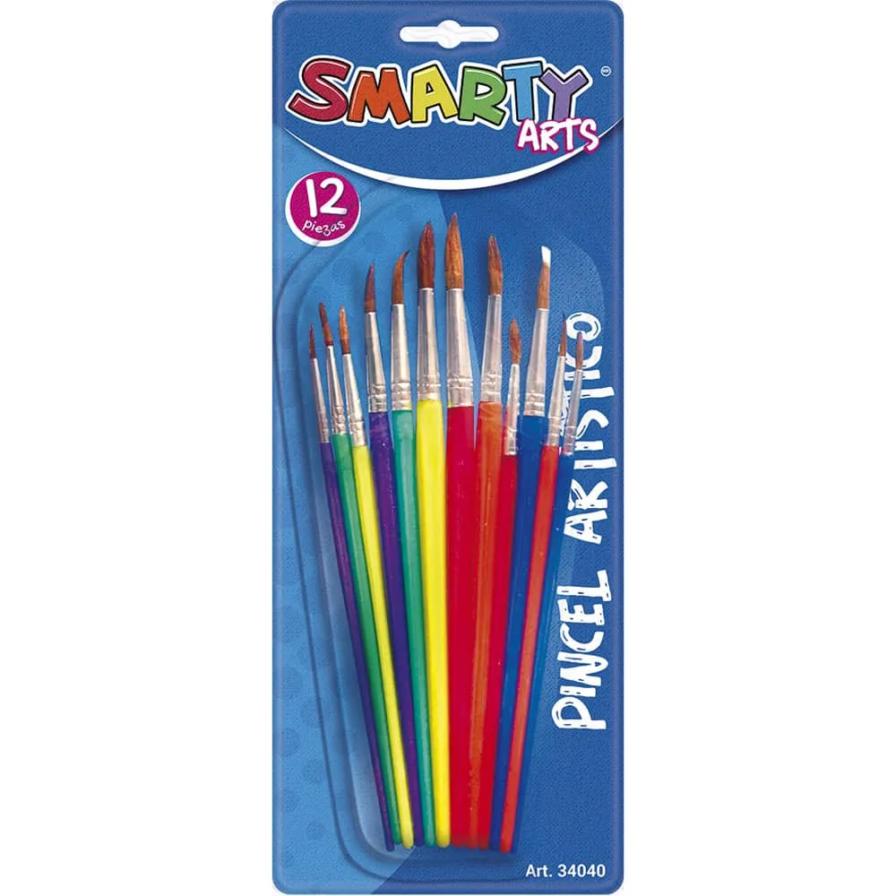 [VKS-07010044] Set de Pinceles Artísticos Smarty - 12 Piezas Escolares (Multicolor) 34040