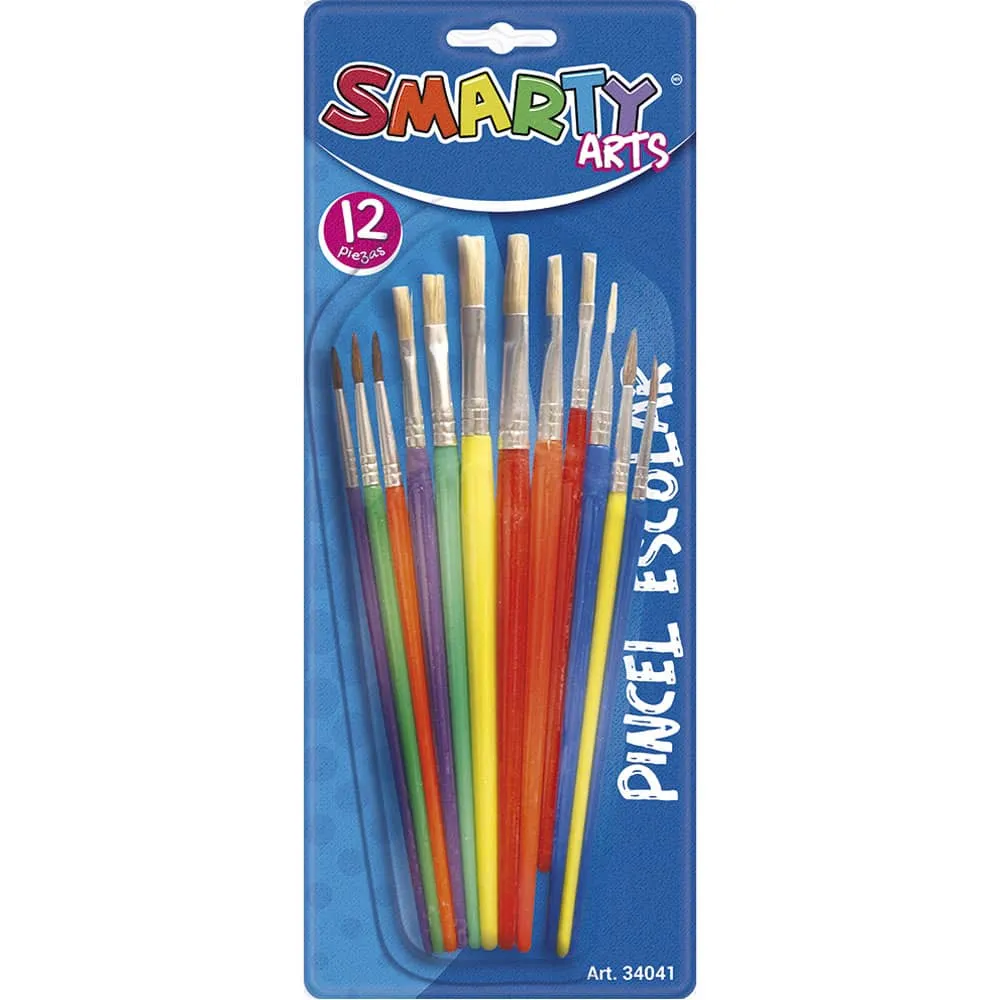 [VKS-07010045] Juego de Pinceles Escolares Smarty - 12 Piezas de Plástico (Modelo 34041)