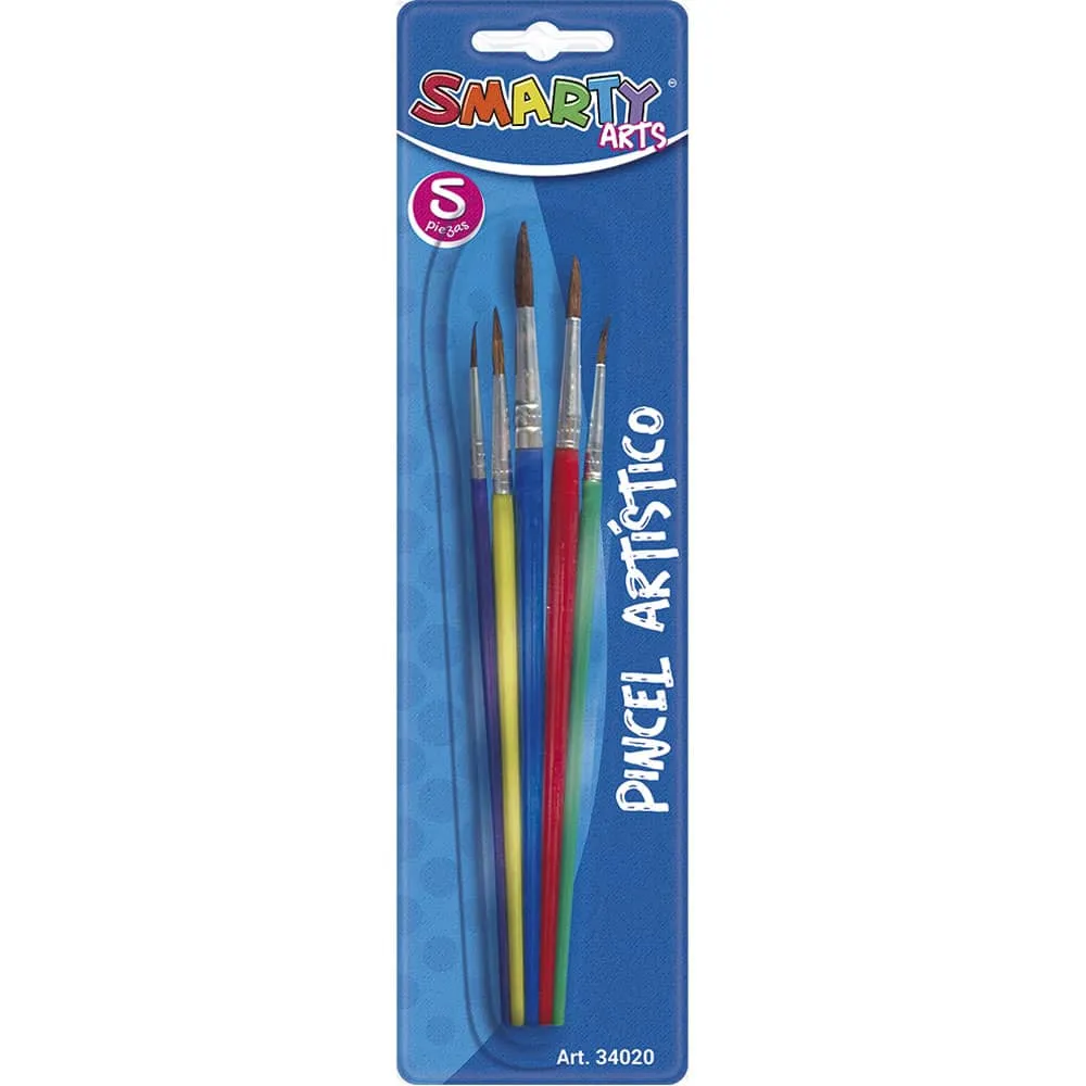 Set de Pinceles Escolares Smarty - 5 Piezas de Plástico (Modelo 34020)