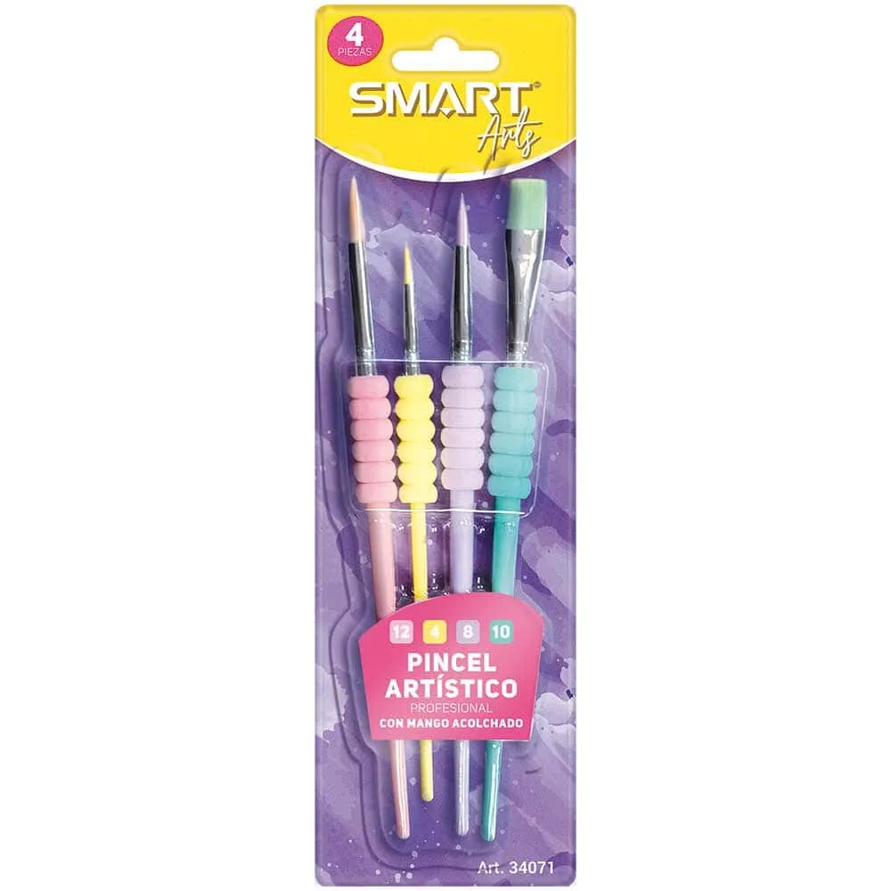 [VKS-07090027] Set de 4 Pinceles Artísticos Smart Arts con Grip Acolchado (Pastel) 34071