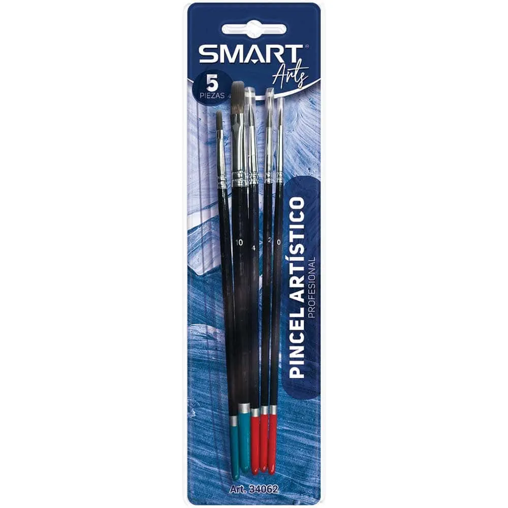 [VKS-07090025] Set de 5 Pinceles Profesionales Smart Arts - Mango Negro Surtidos (34062)