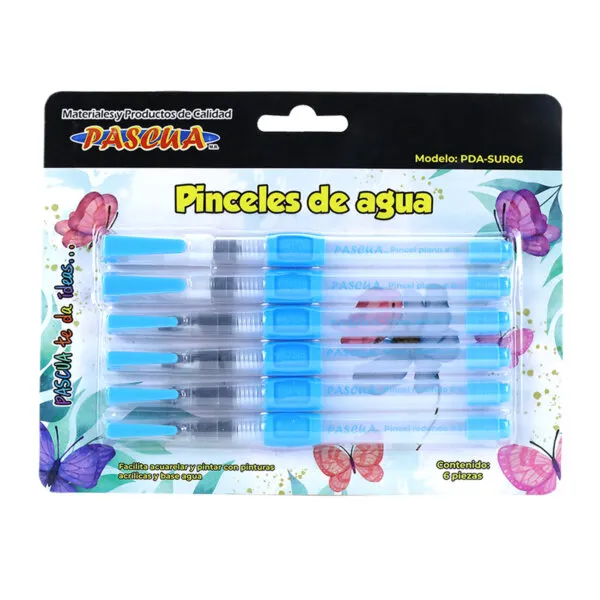 [VKS-06630229] Set de 6 Pinceles de Agua Pascua con Depósito - Puntas Redondas y Planas (PDA-SUR06)