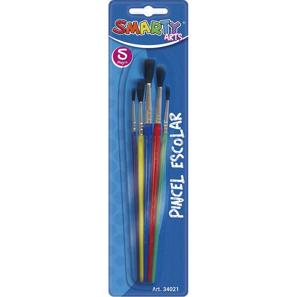 [VKS-07010043] Set de 5 Pinceles Escolares Planos Smarty - Cerdas Negras y Mango Plástico (34021)