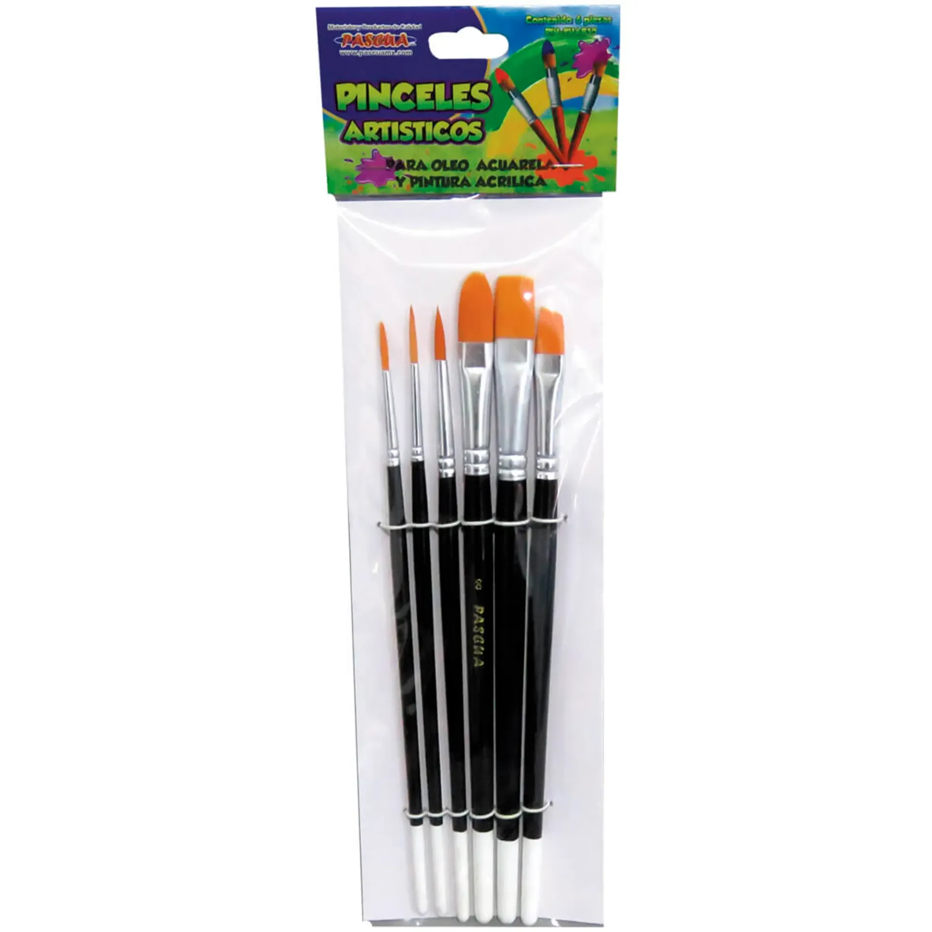 [VKS-468020003] Set de Pinceles Artísticos Pascua - 6 Piezas Sintéticas (Liner, Plano, Lengua de Gato) PIN-KHAB10