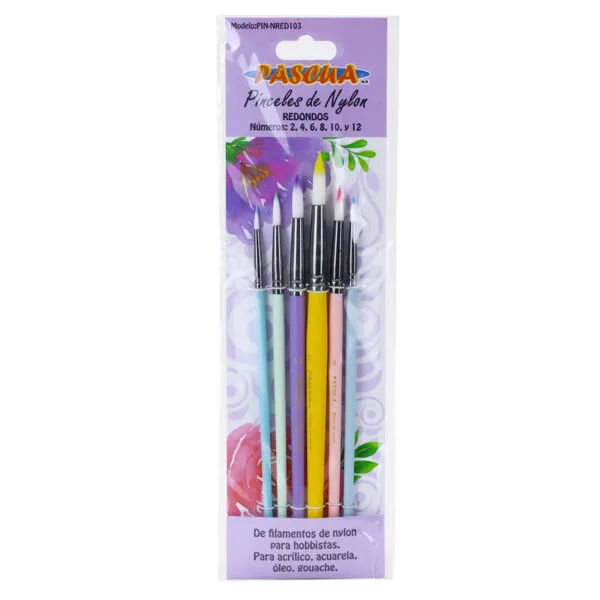 [VKS-468020009] Set de Pinceles Redondos de Nylon Pascua - Colores Pastel (6 Piezas) PIN-NRED103