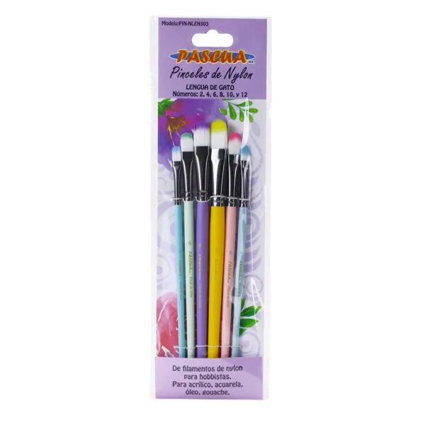 [VKS-468020007] Set de Pinceles Lengua de Gato Pascua - Nylon Colores Pastel (6 Piezas) PIN-NLEN303