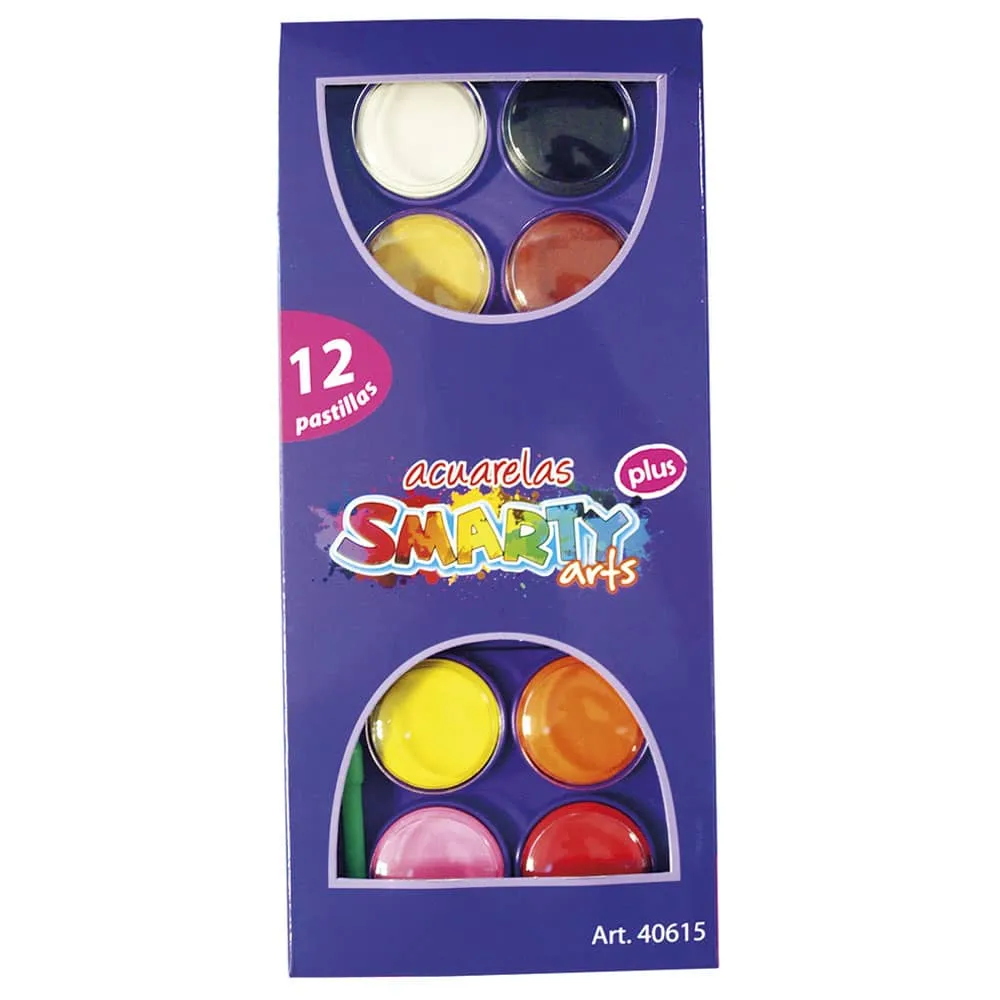 [VKS-06990006] Acuarelas Escolares Smarty Arts Plus - 12 Pastillas con Pincel (40615)