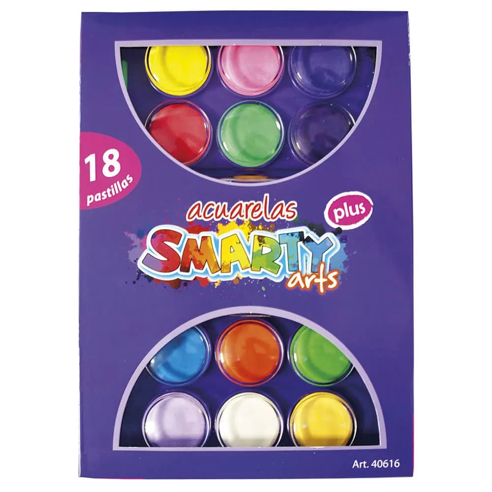 [VKS-06990007] Acuarelas Escolares Smarty Arts Plus - 18 Pastillas con Pincel (40616)