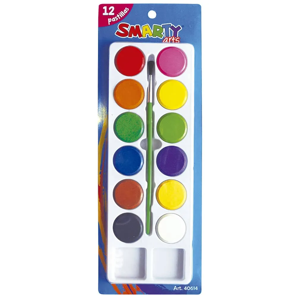 [VKS-06990022] Acuarelas Escolares Smarty - Estuche de Plástico Rígido 12 Colores (40614)