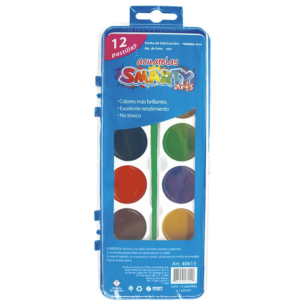 [VKS-06990005] Acuarelas Smarty Arts - Estuche Rígido con Tapa 12 Colores (40613)