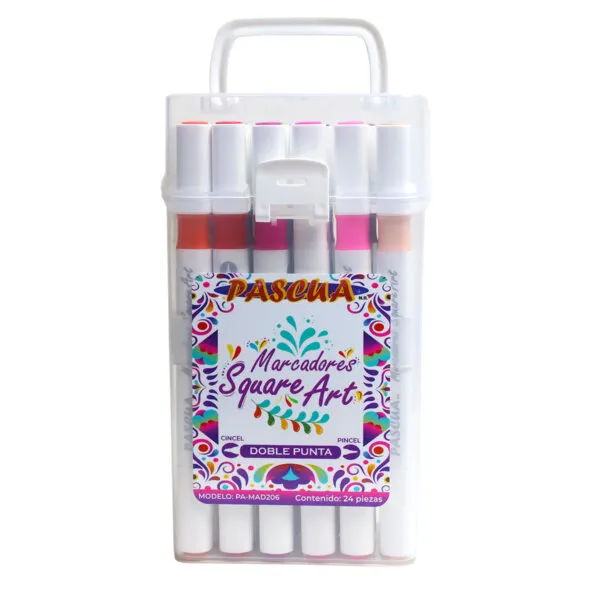 [VKS-06630246] Marcadores Doble Punta Pascua Square Art - 24 Colores Pincel y Cincel (Estuche) PA-MAD206